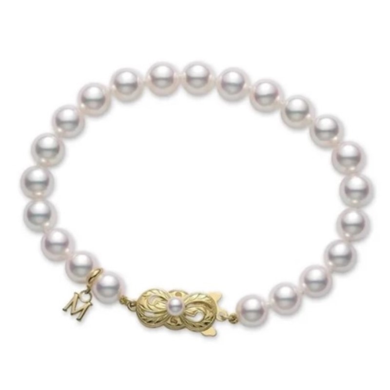 Mikimoto 18 Karat Yellow Gold Single Strand Cultured Pearl Bracelet